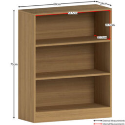 Lassic Vida Designs Cambridge Oak 3 Tier Low Bookcase Freestanding Shelving Unit (H)750mm (W)600mm (D)240mm - thumbnail 2