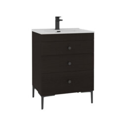 Royal Bathrooms Royal Bathroom Verona 600mm Walnut Woodgrain 3-Drawer Floor Standing Bathroom Vanity Unit With Ceramic Basin & Matt Black Knob - thumbnail 6