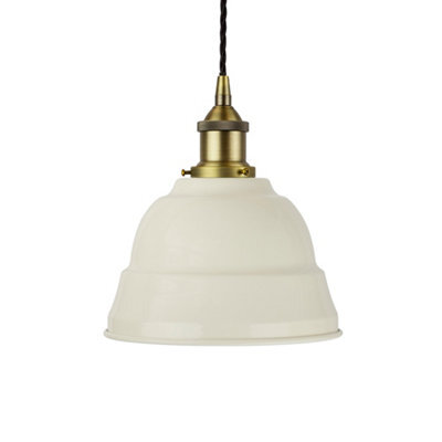 Clay White Lincoln Painted Dome Pendant Light With Matt Antique Brass Lamp Holder And Black Twisted Cable - Se Home - image 1