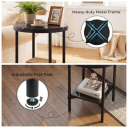 Gainoom Side Table Black Modern Round End Table With Faux Marble Top & Bottom Storage Shelf - thumbnail 8