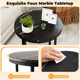 Gainoom Side Table Black Modern Round End Table With Faux Marble Top & Bottom Storage Shelf - thumbnail 9