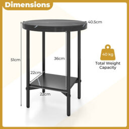 Gainoom Side Table Black Modern Round End Table With Faux Marble Top & Bottom Storage Shelf - thumbnail 2