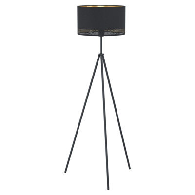 Elegant Black Floor Lamp With Gold Accents - E27 Bulb Compatible - image 1