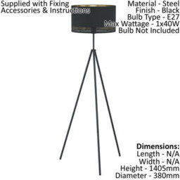 Elegant Black Floor Lamp With Gold Accents - E27 Bulb Compatible - thumbnail 2