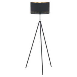 Elegant Black Floor Lamp With Gold Accents - E27 Bulb Compatible - thumbnail 1