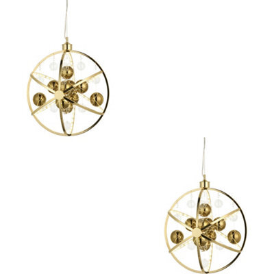 Loops 2 Pack Hanging Ceiling Pendant Light - Gold Effect Plate With Clear & Gold Glass - 8.53W Led (Smd 2835) Warm White - image 1