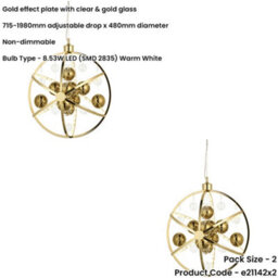 Loops 2 Pack Hanging Ceiling Pendant Light - Gold Effect Plate With Clear & Gold Glass - 8.53W Led (Smd 2835) Warm White - thumbnail 2