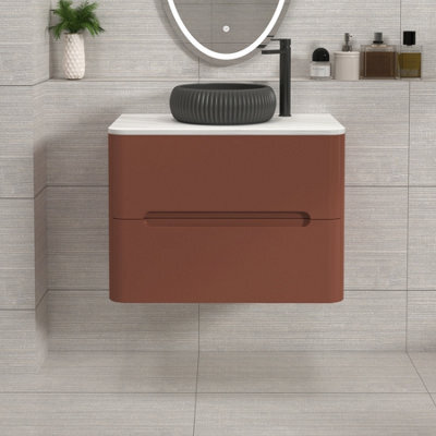 Royal Bathrooms Venice 700mm Terracotta Clay Wall Mounted Bathroom Countertop Vanity Unit 2 Drawer With Milan Black Basin - image 1