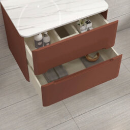 Royal Bathrooms Venice 700mm Terracotta Clay Wall Mounted Bathroom Countertop Vanity Unit 2 Drawer With Milan Black Basin - thumbnail 5