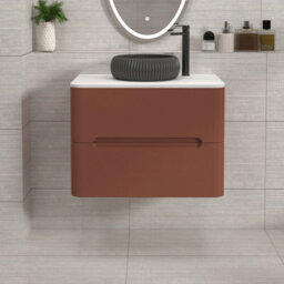 Royal Bathrooms Venice 700mm Terracotta Clay Wall Mounted Bathroom Countertop Vanity Unit 2 Drawer With Milan Black Basin - thumbnail 1