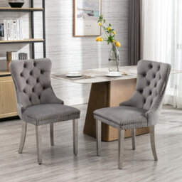 HomeTouch Set Of 4 Grey Velvet Upholstered Dining Chairs Wing Back Home Office Bedroom Kitchen Chairs - thumbnail 5