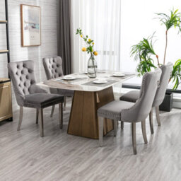 HomeTouch Set Of 4 Grey Velvet Upholstered Dining Chairs Wing Back Home Office Bedroom Kitchen Chairs - thumbnail 3