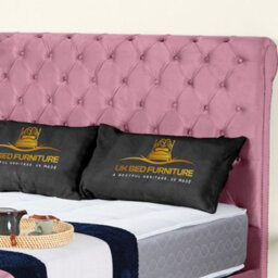UKBEDFURNITURE Chesterfield Sleigh Pink Plush Velvet Upholstered Bed Frame - Slatted Base With 10 Inch Orthopedic Mattress - 48 Inch Headboard - thumbnail 2
