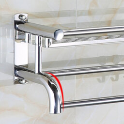 Living And Home Wall Mounted Chrome Metal Bathroom Towel Rail Rack With Storage Shelf And Hooks - thumbnail 7