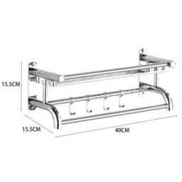 Living And Home Wall Mounted Chrome Metal Bathroom Towel Rail Rack With Storage Shelf And Hooks - thumbnail 8