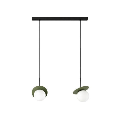 Luminosa Lighting Luminosa Aura Bar Pendant Ceiling Light Black, Green White Glass Shade 2X E27 - image 1