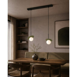 Luminosa Lighting Luminosa Aura Bar Pendant Ceiling Light Black, Green White Glass Shade 2X E27 - thumbnail 2