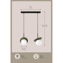 Luminosa Lighting Luminosa Aura Bar Pendant Ceiling Light Black, Green White Glass Shade 2X E27 - thumbnail 4