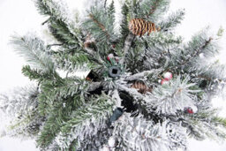 Shatchi Pre Lit Potted Snow Flocked Christmas Tree With Pine Cones And Red Berries Snowy Tips 80-100 Warm White Led Lights - thumbnail 3