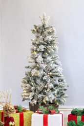 Shatchi Pre Lit Potted Snow Flocked Christmas Tree With Pine Cones And Red Berries Snowy Tips 80-100 Warm White Led Lights - thumbnail 5