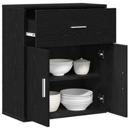 Berkfield Sideboard With Drawer Black Oak 60 X 31 X 70 Cm Engineered Wood - thumbnail 3
