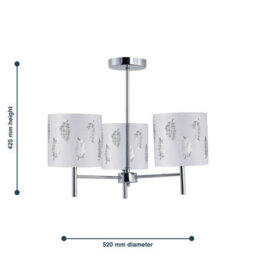 First Choice Lighting Brea - Chrome 3 Light Fitting With White Fern Shades - thumbnail 5