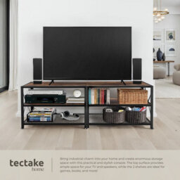 Tectake Industrial Tv Stand - Lowboard Cabinet 3 Shelves Low Display Console 161 Cm - Industrial Wood Dark, Rustic - thumbnail 4