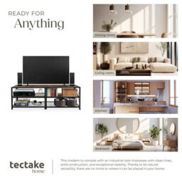 Tectake Industrial Tv Stand - Lowboard Cabinet 3 Shelves Low Display Console 161 Cm - Industrial Wood Dark, Rustic - thumbnail 7