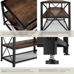 Tectake Industrial Tv Stand - Lowboard Cabinet 3 Shelves Low Display Console 161 Cm - Industrial Wood Dark, Rustic - thumbnail 5