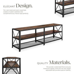 Tectake Industrial Tv Stand - Lowboard Cabinet 3 Shelves Low Display Console 161 Cm - Industrial Wood Dark, Rustic - thumbnail 3