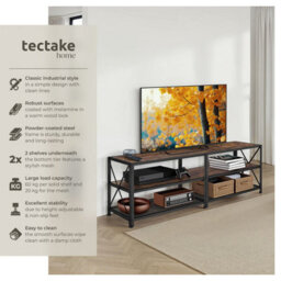 Tectake Industrial Tv Stand - Lowboard Cabinet 3 Shelves Low Display Console 161 Cm - Industrial Wood Dark, Rustic - thumbnail 2