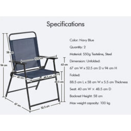 Navy 4Pcs Outdoor/ Patio/ Garden/ Backyard Texteline Foldable Dining Chairs - thumbnail 2