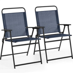 Navy 4Pcs Outdoor/ Patio/ Garden/ Backyard Texteline Foldable Dining Chairs - thumbnail 1
