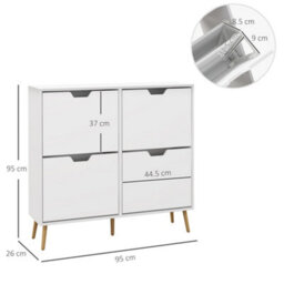 Wyld Haus Toyo White Wooden Shoe Cabinet With 4 Tilt-Out Drawers, Slim Hallway Storage For Up To 16 Pairs - thumbnail 4