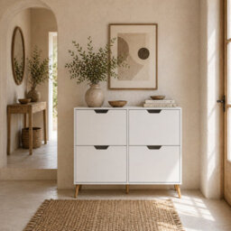 Wyld Haus Toyo White Wooden Shoe Cabinet With 4 Tilt-Out Drawers, Slim Hallway Storage For Up To 16 Pairs - thumbnail 1