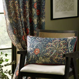Morris & Co Seaweed Printed Velvet Room Darkening Pencil Pleat Curtain Pair Indigo (W)229Cm X (D)229Cm - thumbnail 4
