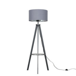 Valuelights Morrigan Grey Wood Shelf Tripod Floor Lamp With Metallic Inner Shade And Bulb - thumbnail 3