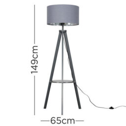Valuelights Morrigan Grey Wood Shelf Tripod Floor Lamp With Metallic Inner Shade And Bulb - thumbnail 8