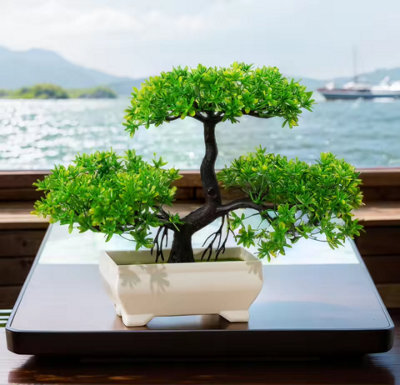 Green Artificial Bonsai Plant , Small Potted Tree For Home, Office Decor - image 1