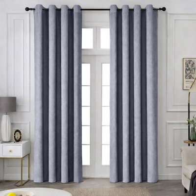 Oxford Homeware Eyelet Grey Linen Effect Curtains Fully Lined 100% Blackout Thermal Insulated Curtain Pair (W)168Cmx(L)183Cm - image 1