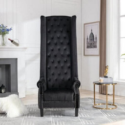 Furniture In Fashion Trento Tall Upholstered Velvet Porter Chair In Black - thumbnail 5