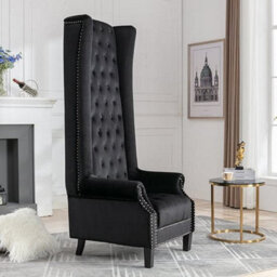 Furniture In Fashion Trento Tall Upholstered Velvet Porter Chair In Black - thumbnail 2