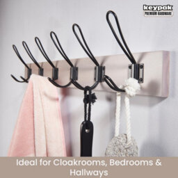 Keypak Rustic Wall Mounted Coat Rack, Vintage Double Wire Coat Hooks On Wooden Base, Fixings Included (6 Hooks, Light Grey Ash) - thumbnail 5