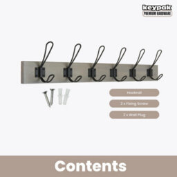 Keypak Rustic Wall Mounted Coat Rack, Vintage Double Wire Coat Hooks On Wooden Base, Fixings Included (6 Hooks, Light Grey Ash) - thumbnail 4
