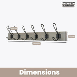 Keypak Rustic Wall Mounted Coat Rack, Vintage Double Wire Coat Hooks On Wooden Base, Fixings Included (6 Hooks, Light Grey Ash) - thumbnail 3