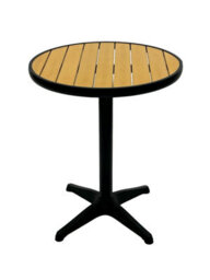 BE 60Cm Round Polywood Pedestal Bistro Table Black Frame With Wood Effect Slatted Top - thumbnail 2