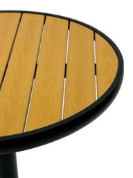 BE 60Cm Round Polywood Pedestal Bistro Table Black Frame With Wood Effect Slatted Top - thumbnail 4