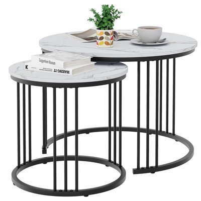Huhote Two Piece Nesting Round Side Tables With Black Metal Frame And White Marble Finish Top Diameter 23.6/15.7 In Coffee Table - image 1