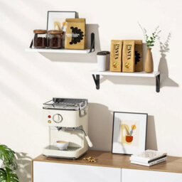 White 2Pcs Floating Shelves Wooden Wall Mounted Display Storage Hold Rustic Industrial - thumbnail 1