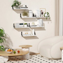 White 2Pcs Floating Shelves Wooden Wall Mounted Display Storage Hold Rustic Industrial - thumbnail 6